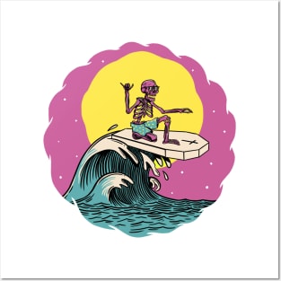 Skeleton Surfer Summer Vibes Beach Lifestyle Posters and Art